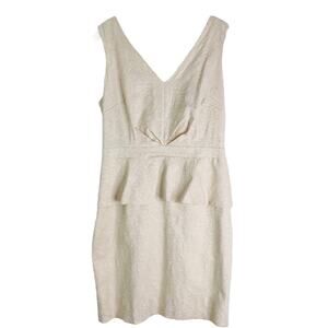 Badgley Mischka cream tan floral peplum sheath midi evening wedding dress 12